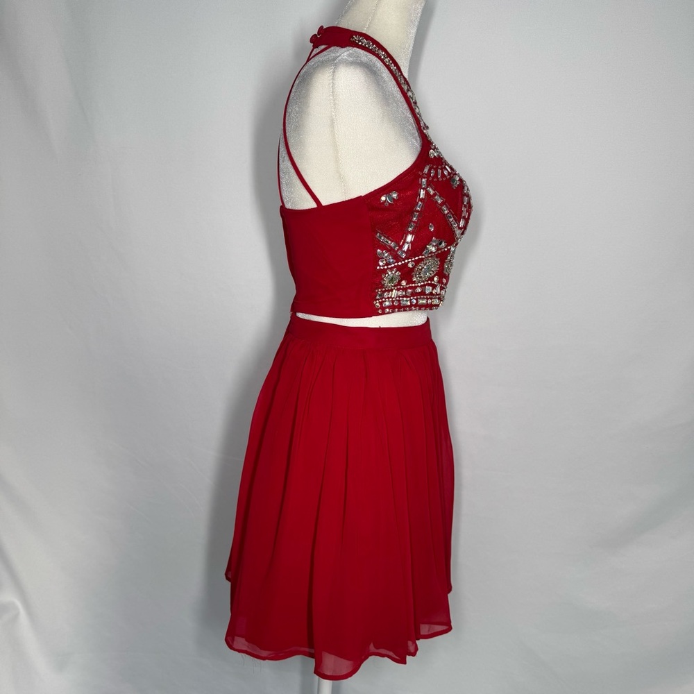 B. Darlin Red 2-Piece Embellished Prom Homecoming Formal Dress - Size 1/2 - Picture 5 of 13